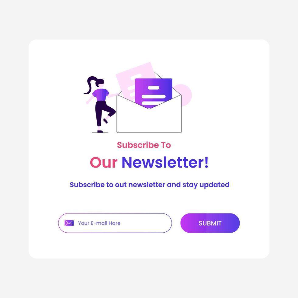 Subscription to newsletter pop up banner template in flat design vector