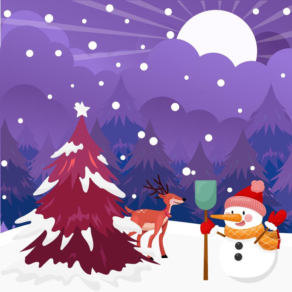 Christmas poster design with santa claus and snowman vector