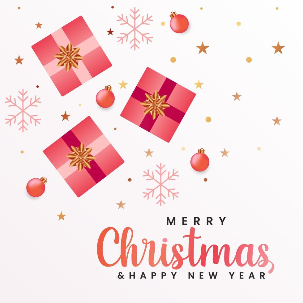 Merry christmas and happy new year banner with realistic box vector