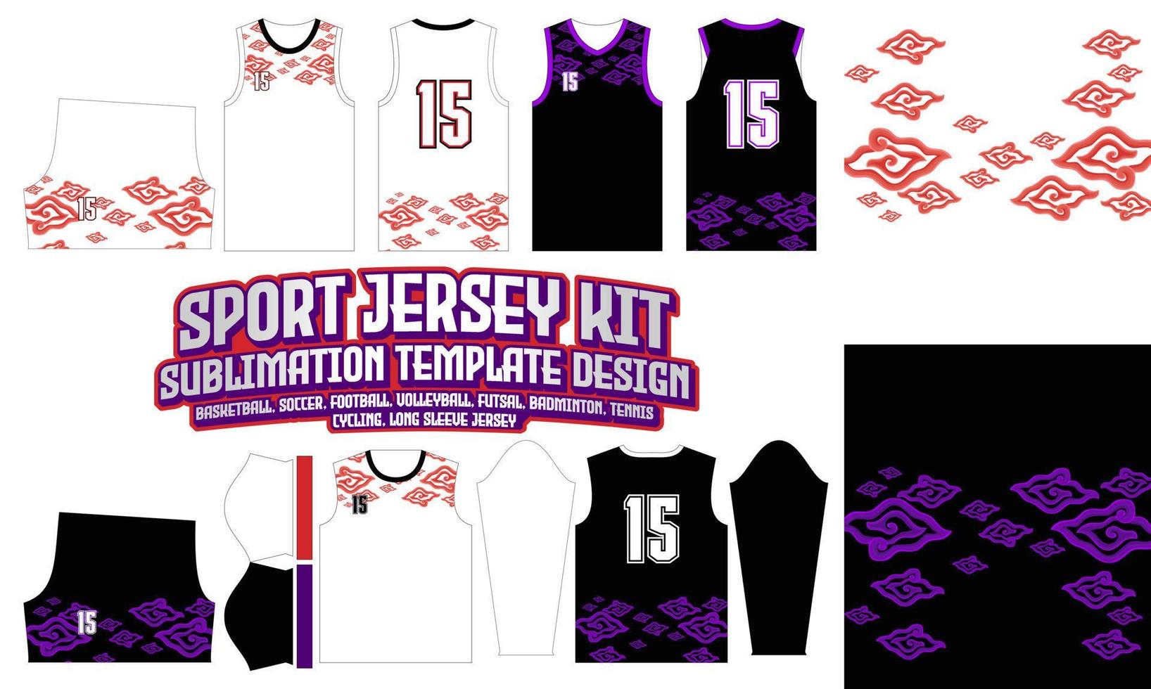 Cloud Jersey design Template 175 pattern textile t-shirt, Soccer, Football, E-sport, Volleyball, basketball, futsal vector