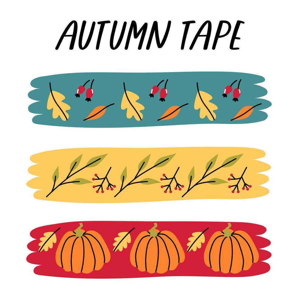 Set autumn washi tape concept. Fall design. Vector flat cartoon illustration.