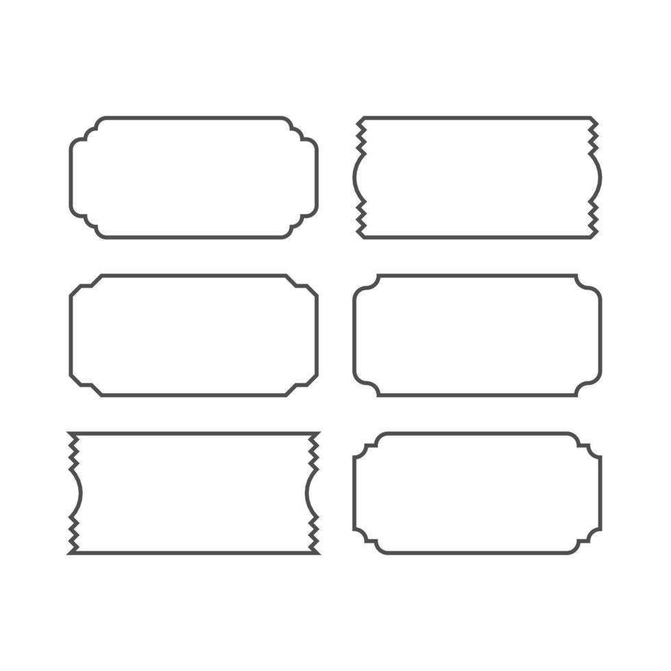 set of black ticket label shapes line illustration vector