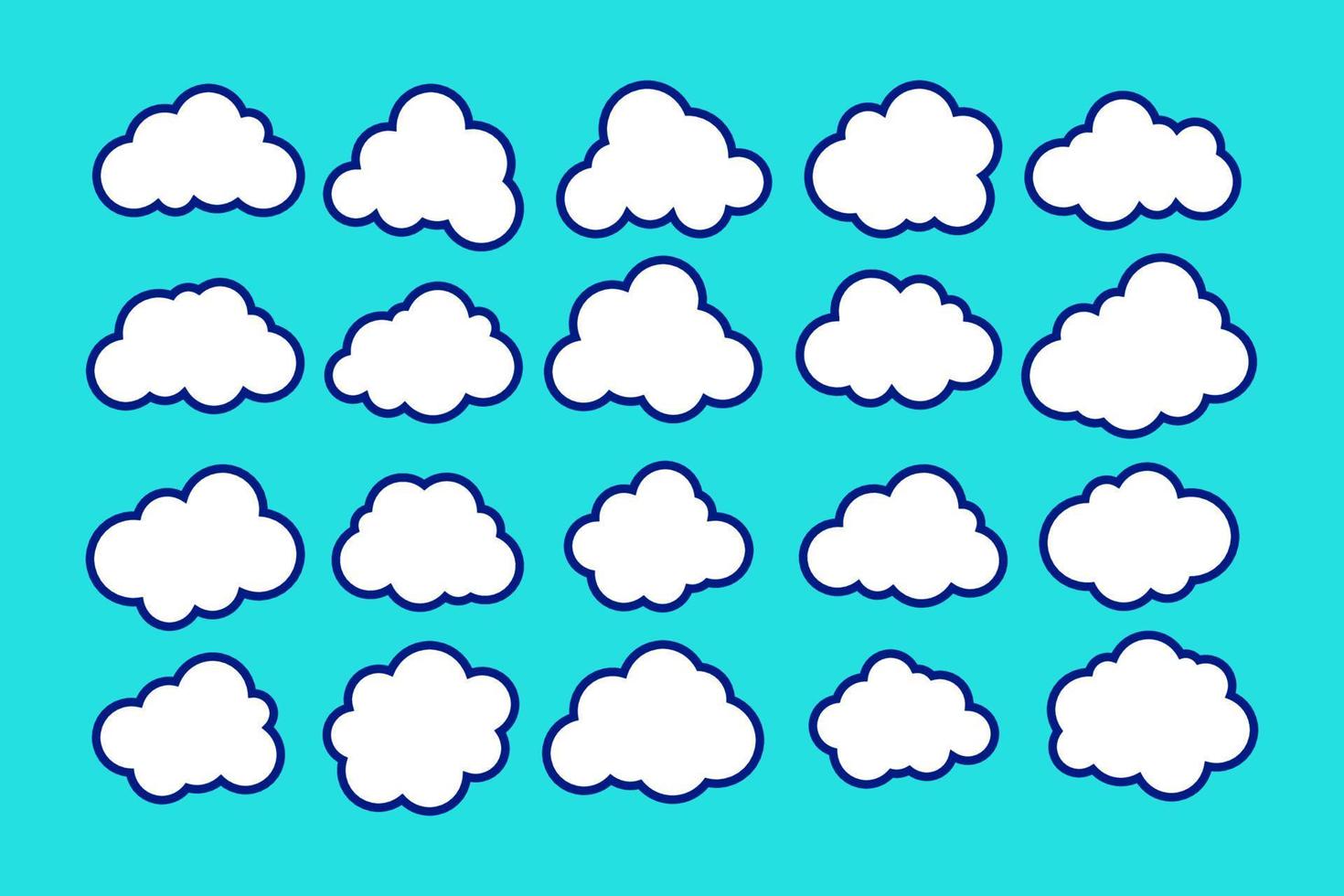 set of white clouds with blue outline vector illustration