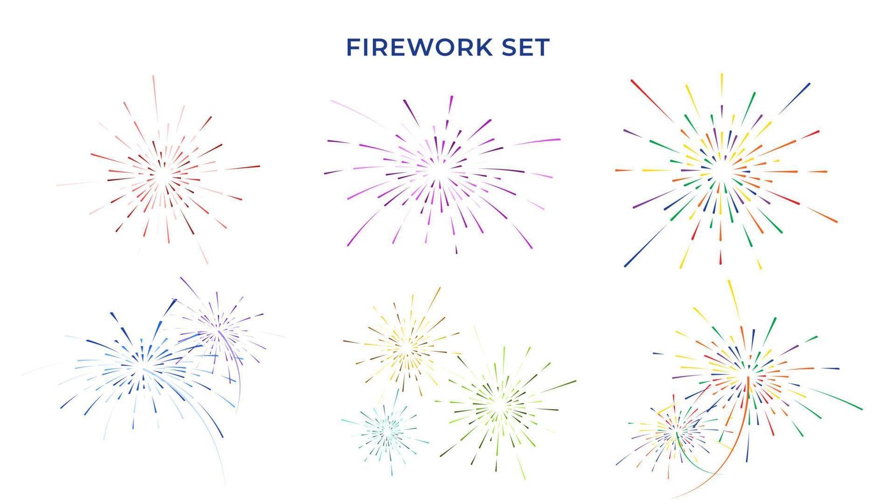 Fireworks set, design element for holidays, celebration party, anniversary or festival vector Illustration on a white background