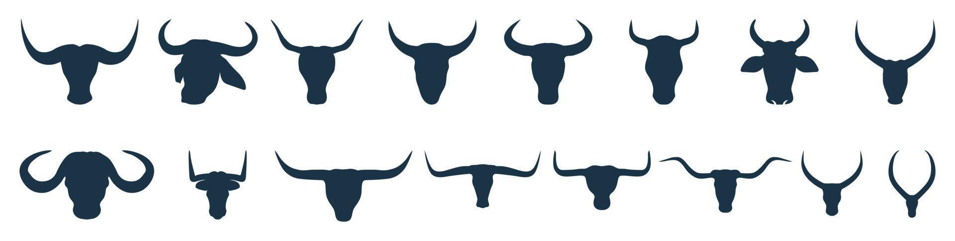 Silhouette of Bull and cow head with big horn vector