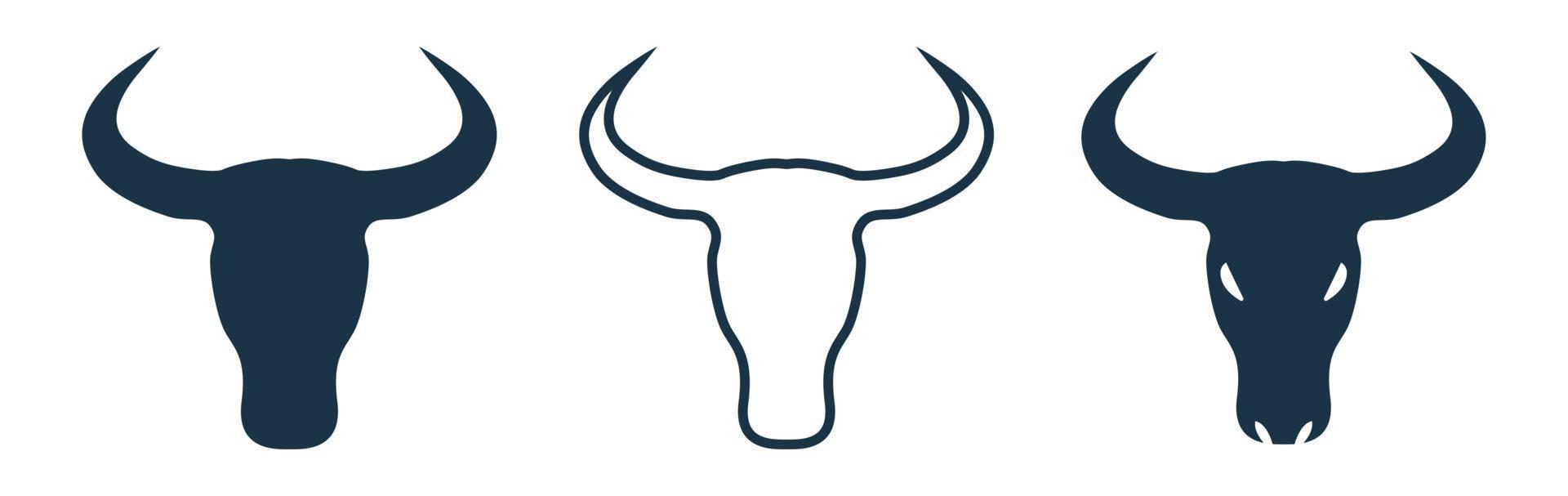 Silhouette of Bull and cow head with big horn vector