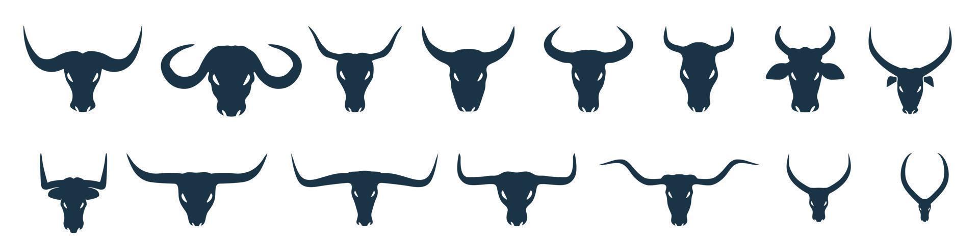 Silhouette of Bull and cow head with big horn vector