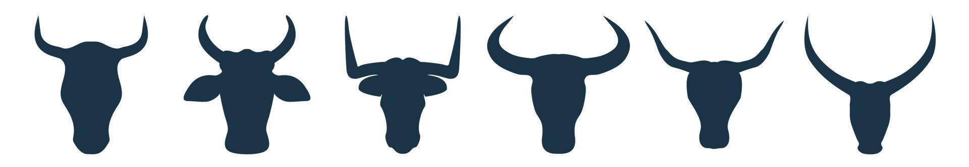 Silhouette of Bull and cow head with big horn vector