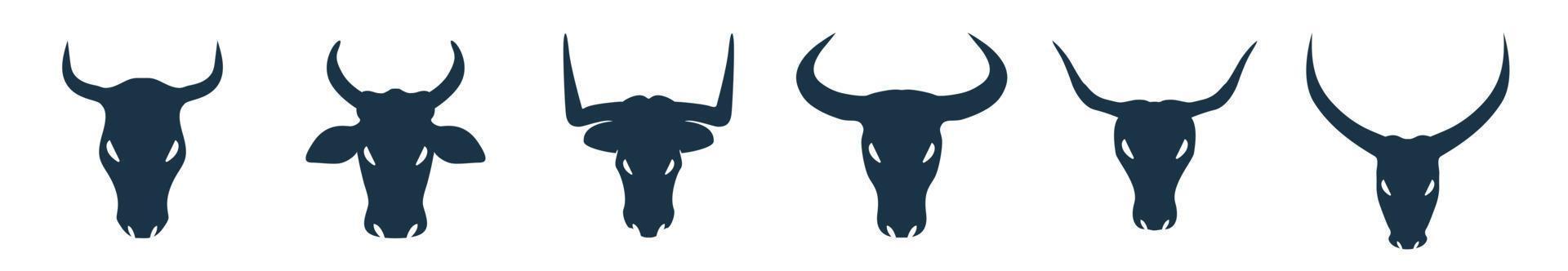 Silhouette of Bull and cow head with big horn vector