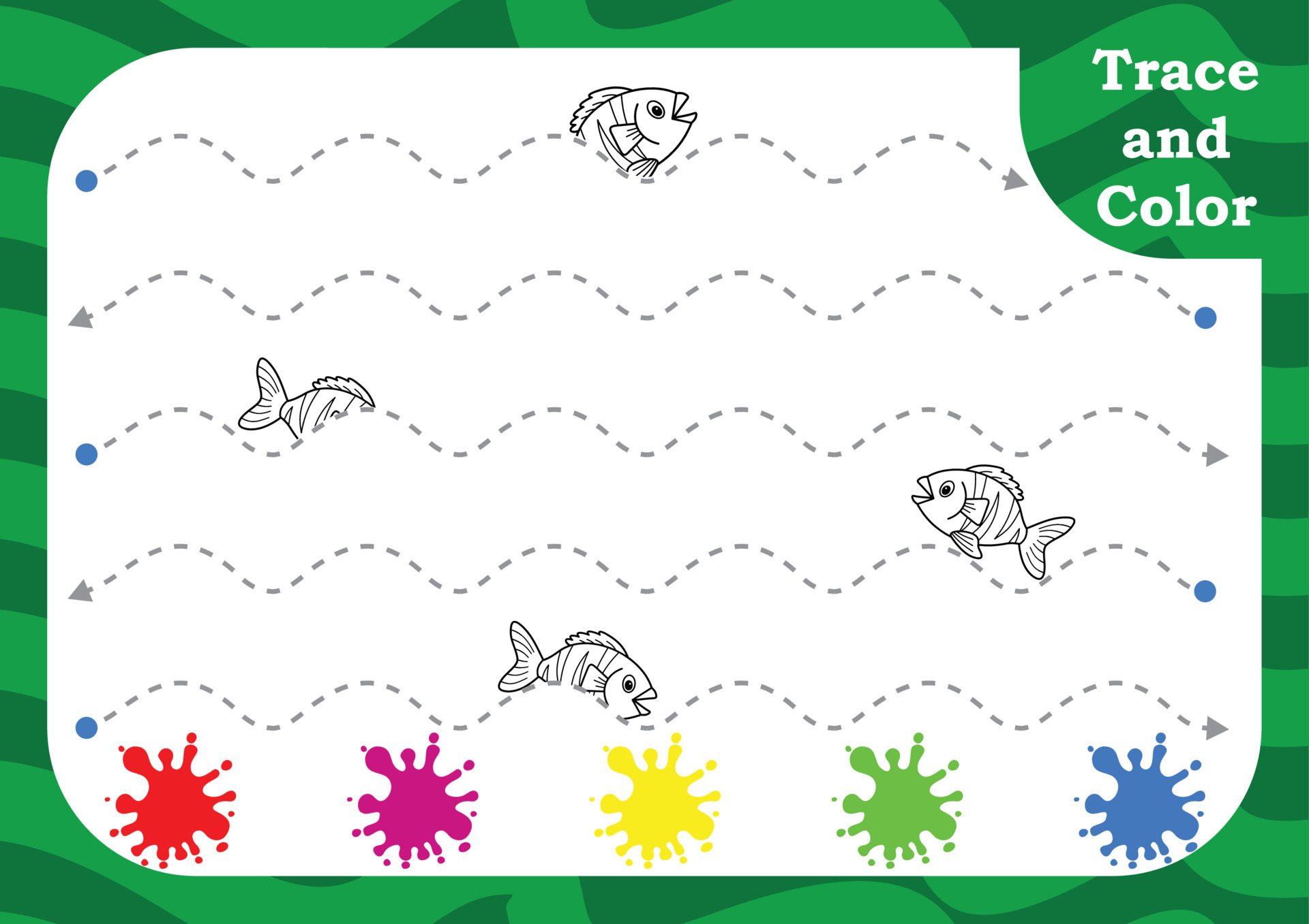 Preschool worksheet for practicing fine motor skill. Trace and color