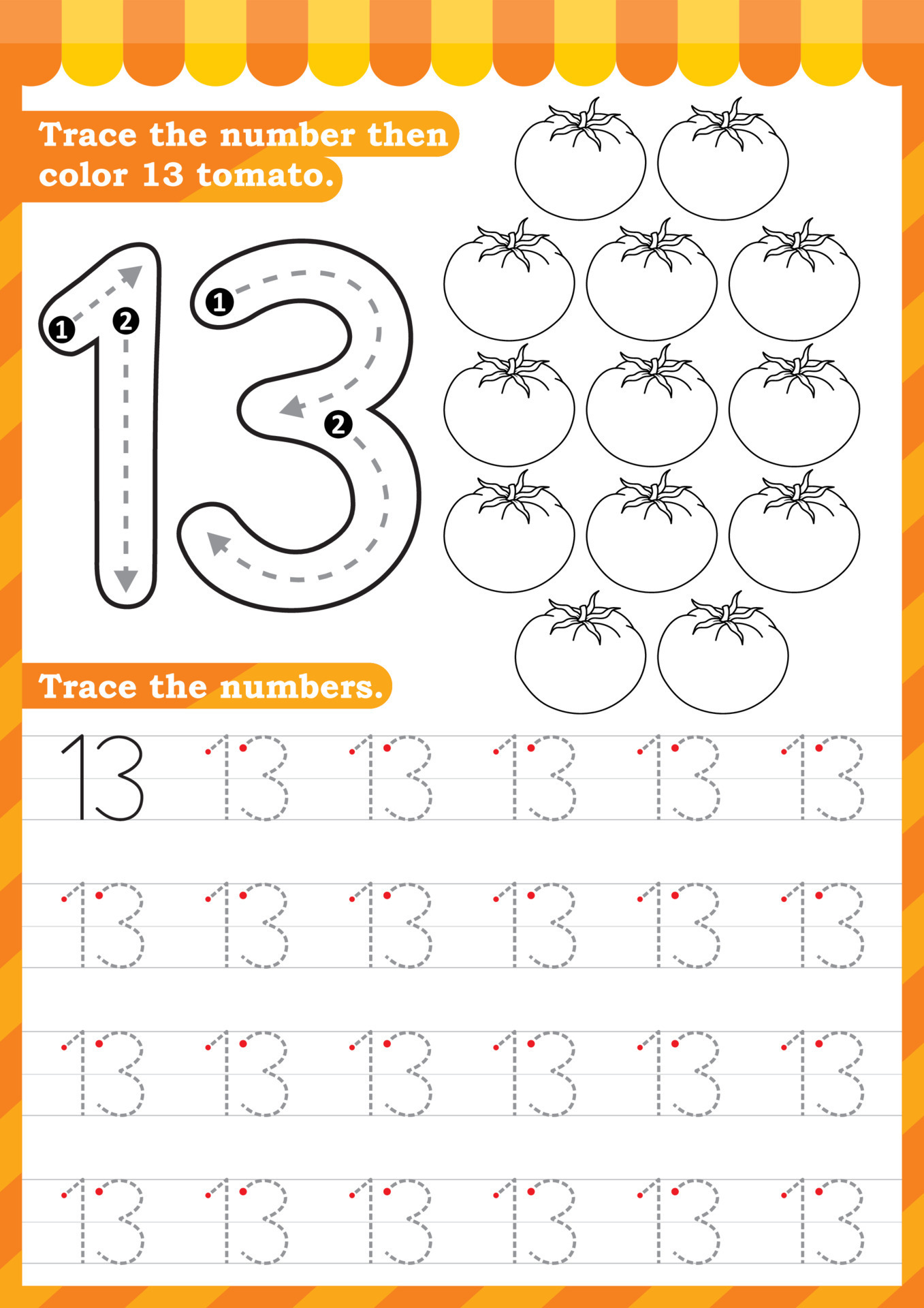 Math worksheet. Numbers activity - Lets learn numbers. 13106857 Vector