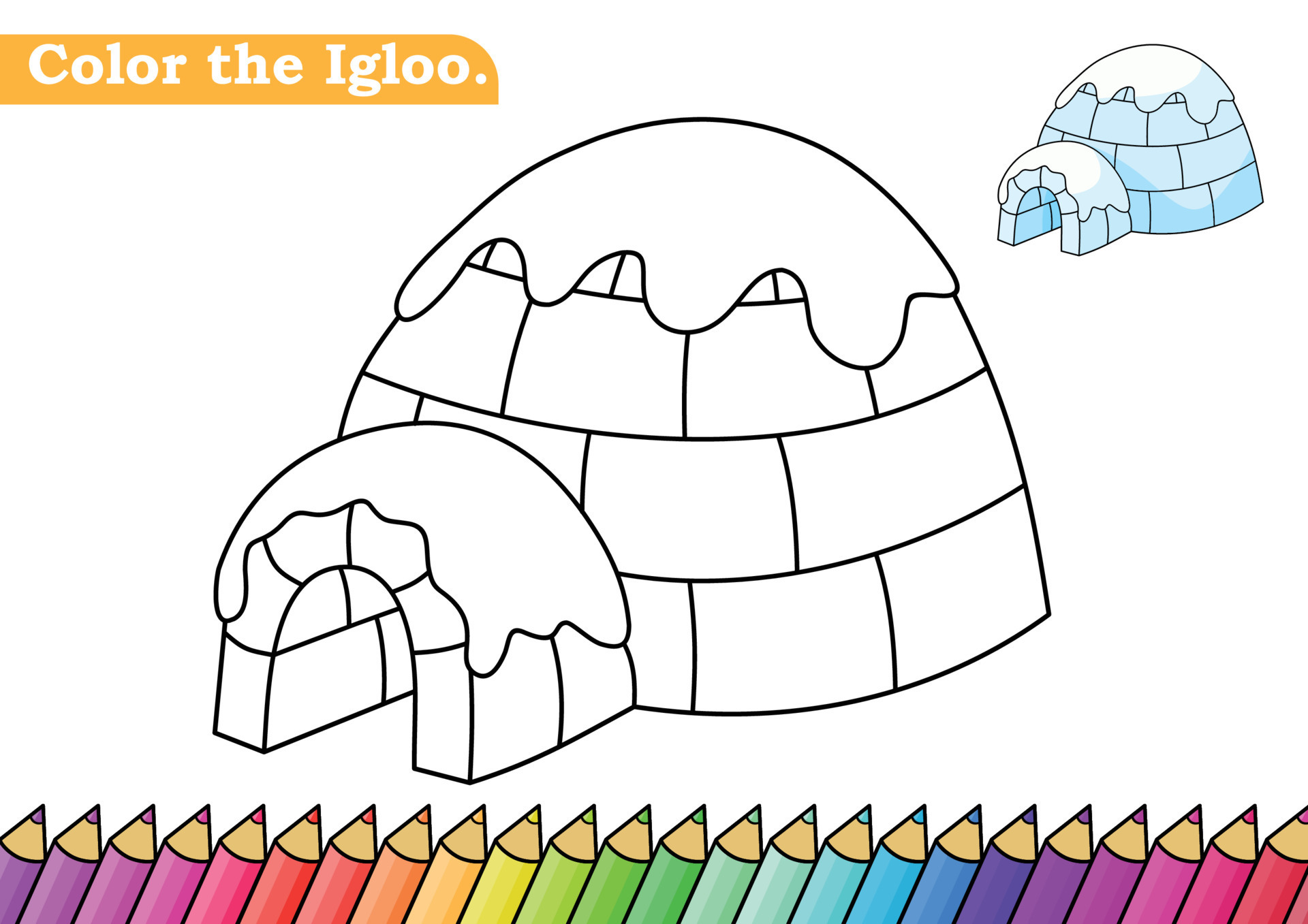 Coloring page for Igloo vector illustration. Kindergarten children Coloring  pages activity worksheet with cute Igloo cartoon. Igloo isolated on white  background for color books. 13106861 Vector Art at Vecteezy