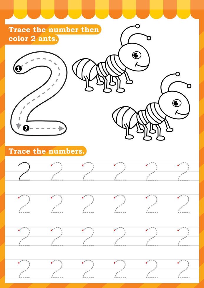 Math worksheet. Numbers activity - Lets learn numbers. vector