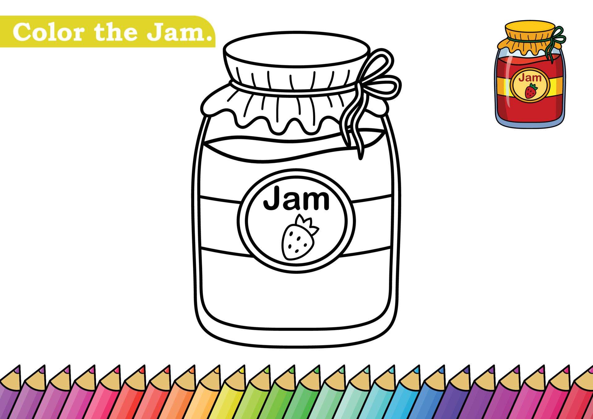 Coloring page for Jam vector illustration. Kindergarten children Coloring  pages activity worksheet with Tasty Jam cartoon. Jam isolated on white  background for color books. 13106865 Vector Art at Vecteezy