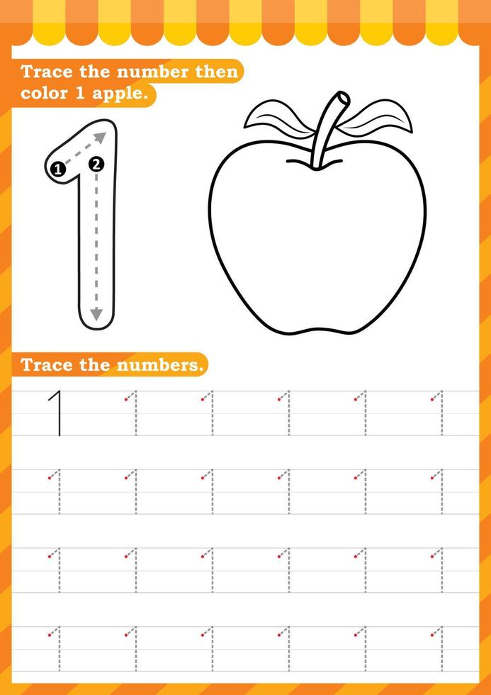 Math worksheet. Numbers activity - Lets learn numbers. vector