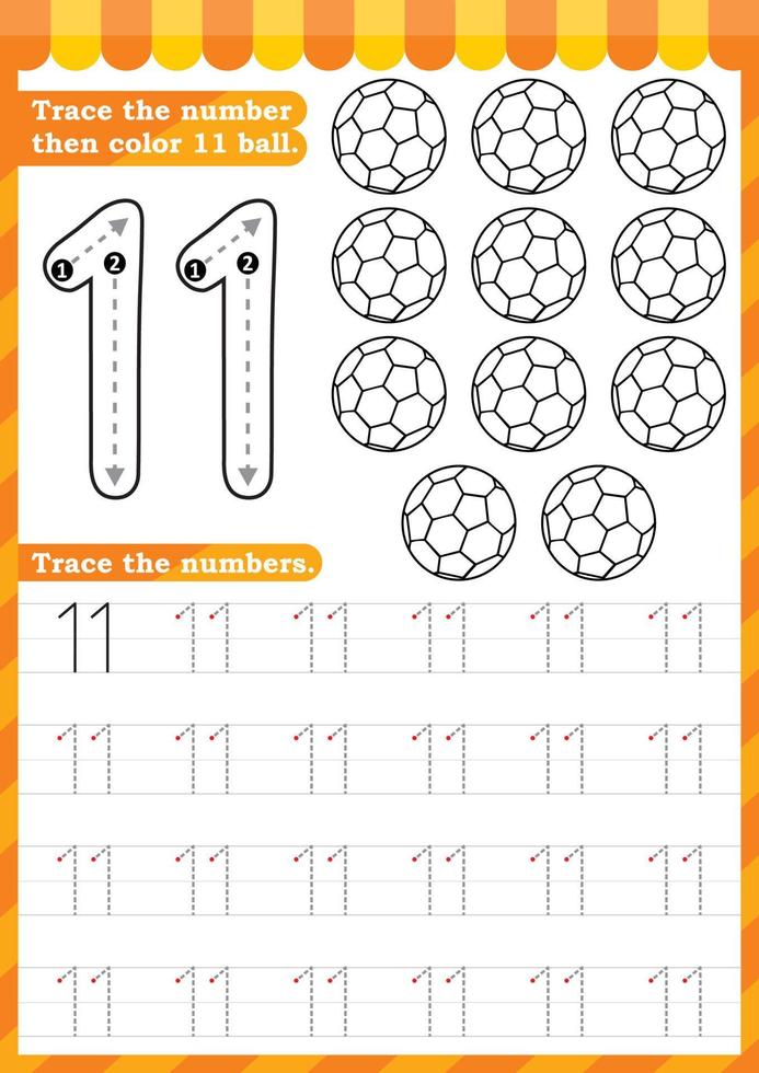 Math worksheet. Numbers activity - Lets learn numbers. vector