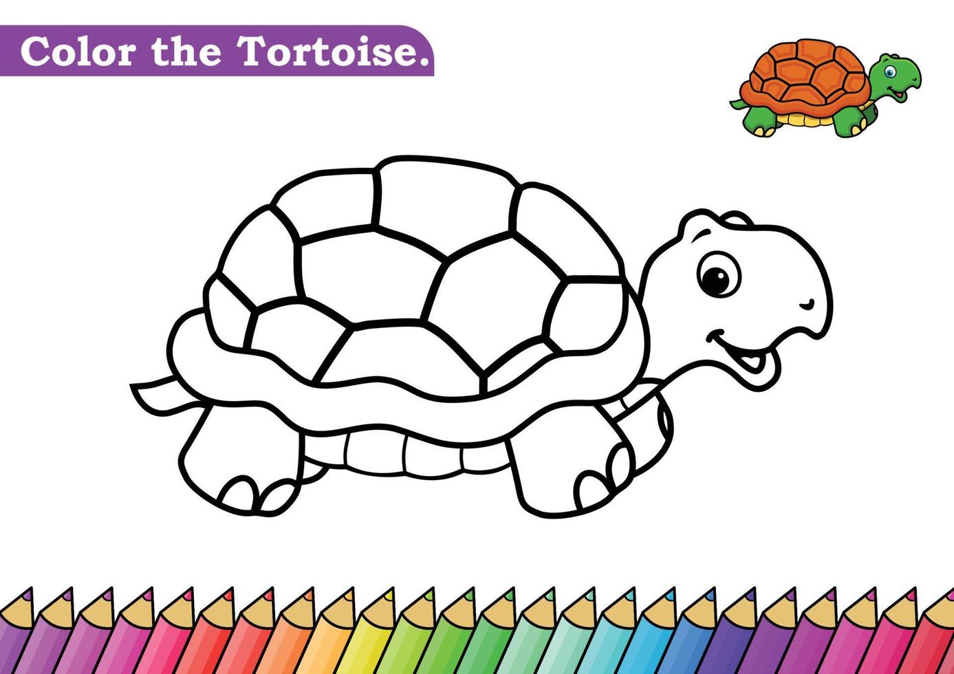 Coloring page for Tortoise vector illustration.  Kindergarten children Coloring pages activity worksheet with cute smile Tortoise cartoon.  Tortoise isolated on white background for color books.