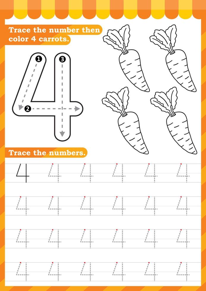 Math worksheet. Numbers activity - Lets learn numbers. vector