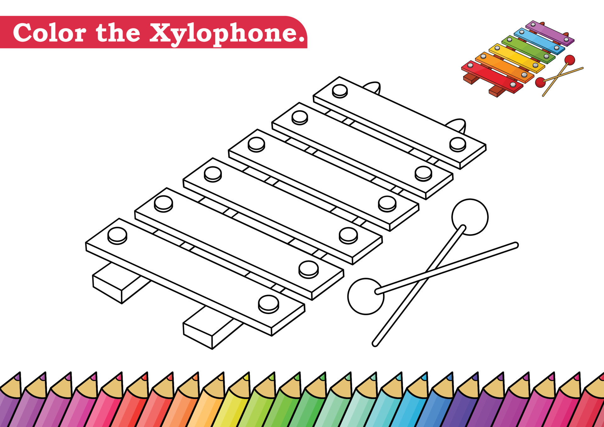 Coloring page for xylophone vector illustration. Kindergarten children