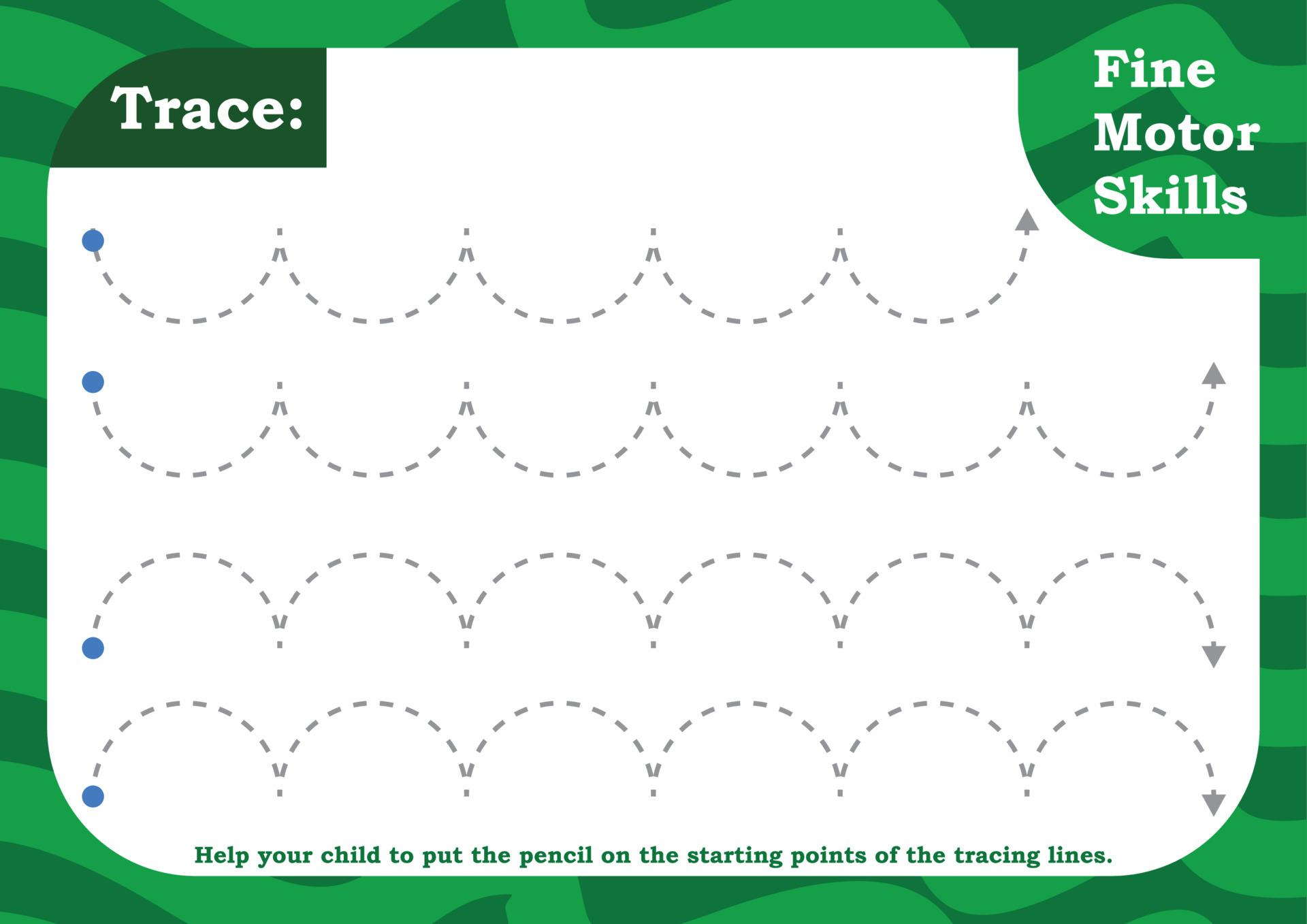 Preschool worksheet for practicing fine motor skill. Trace and color