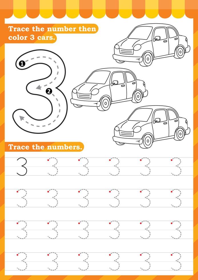 Math worksheet. Numbers activity - Lets learn numbers. vector