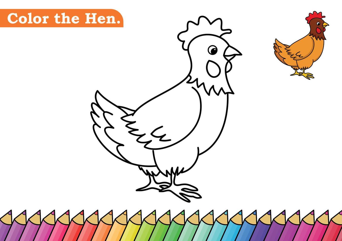 Hen coloring page. isolated coloring book. color pages for kids. Chicken isolated. vector