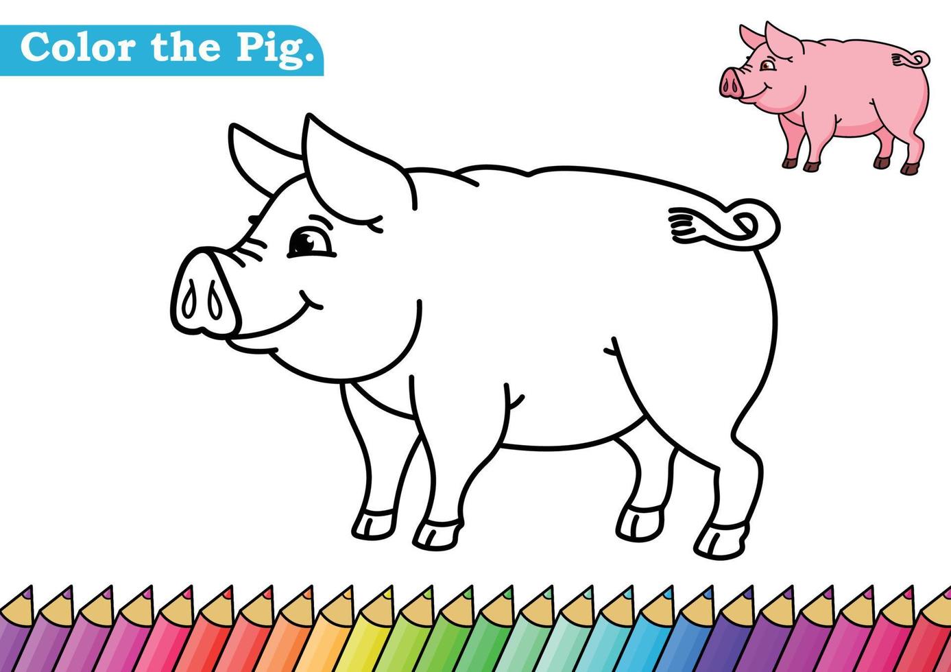 Pig coloring page. isolated coloring book. color pages for kids. Pig isolated. vector