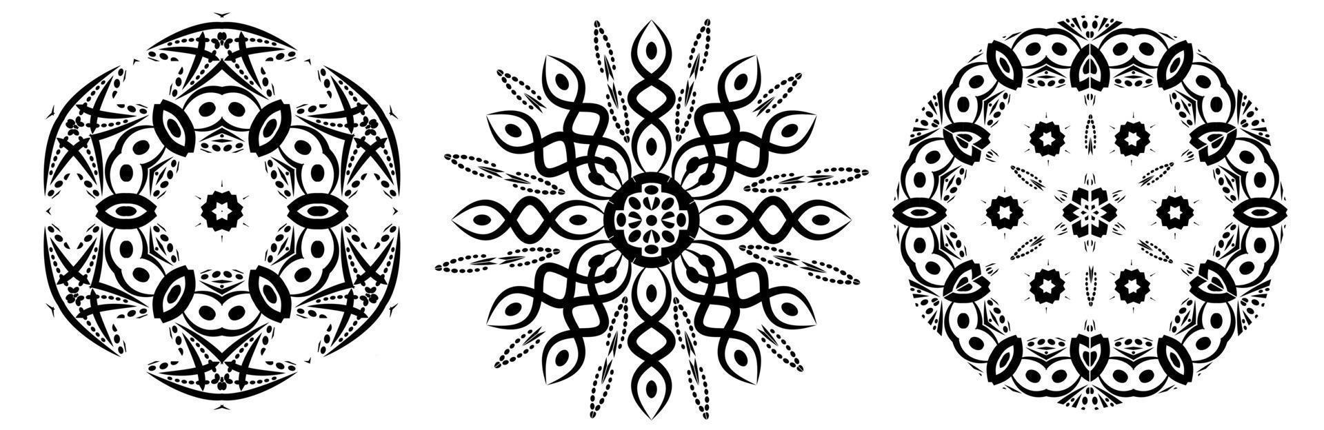 Set of circular geometric ornaments on white background. Template round mandalas vector