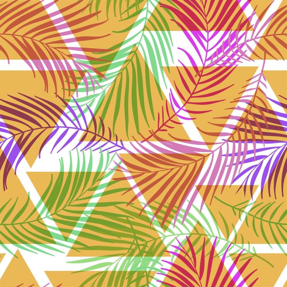 Abstract Floral coconut trees seamless pattern with triangle geometric shape. tropical background vector