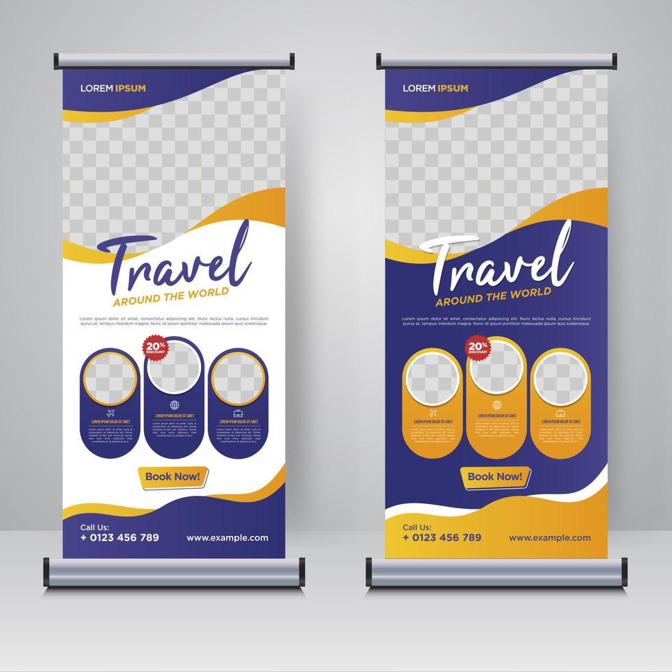 Tour and Travel rollup or X banner design template vector