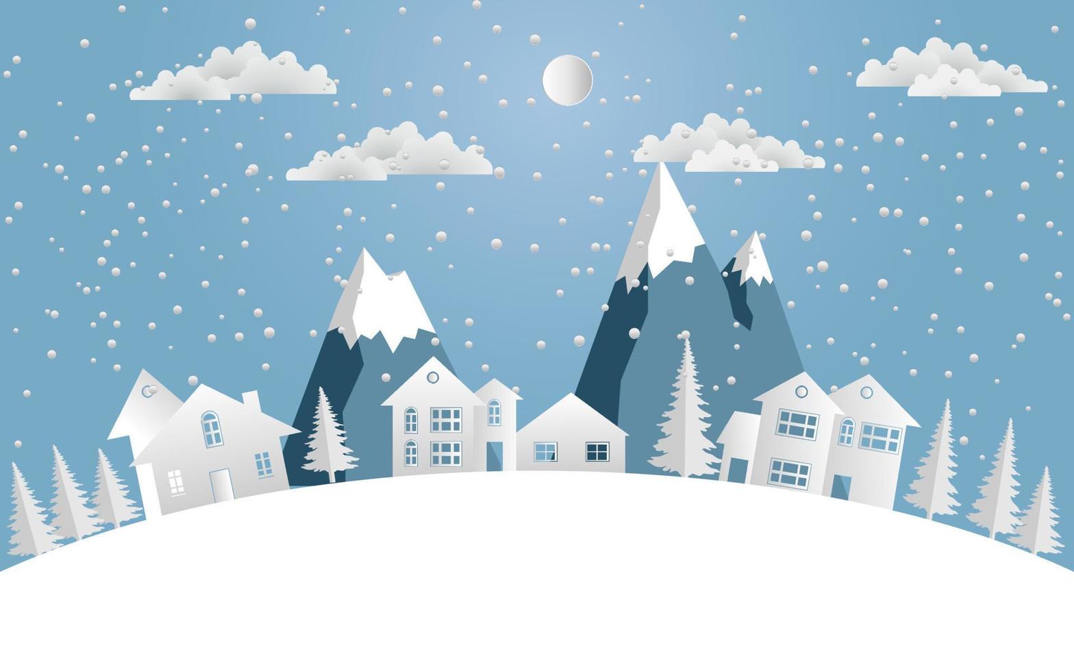 house in winter with paper art design vector