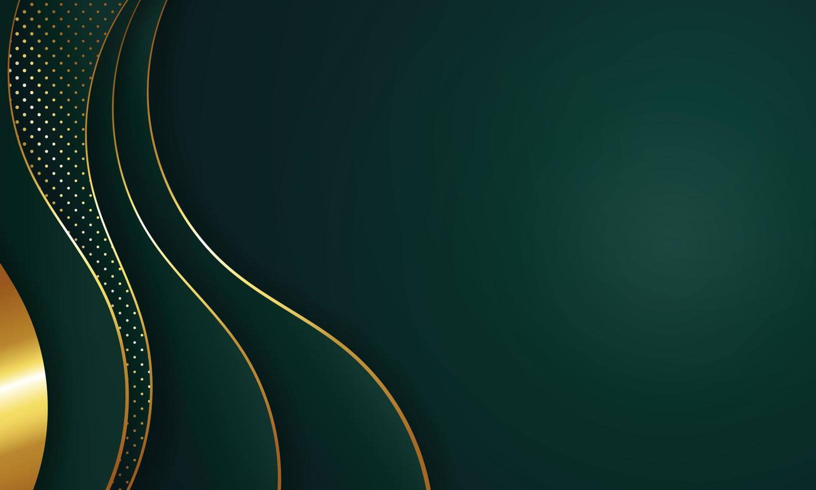 líneas doradas curvas sobre un fondo de color verde oscuro. concepto realista de lujo. vector