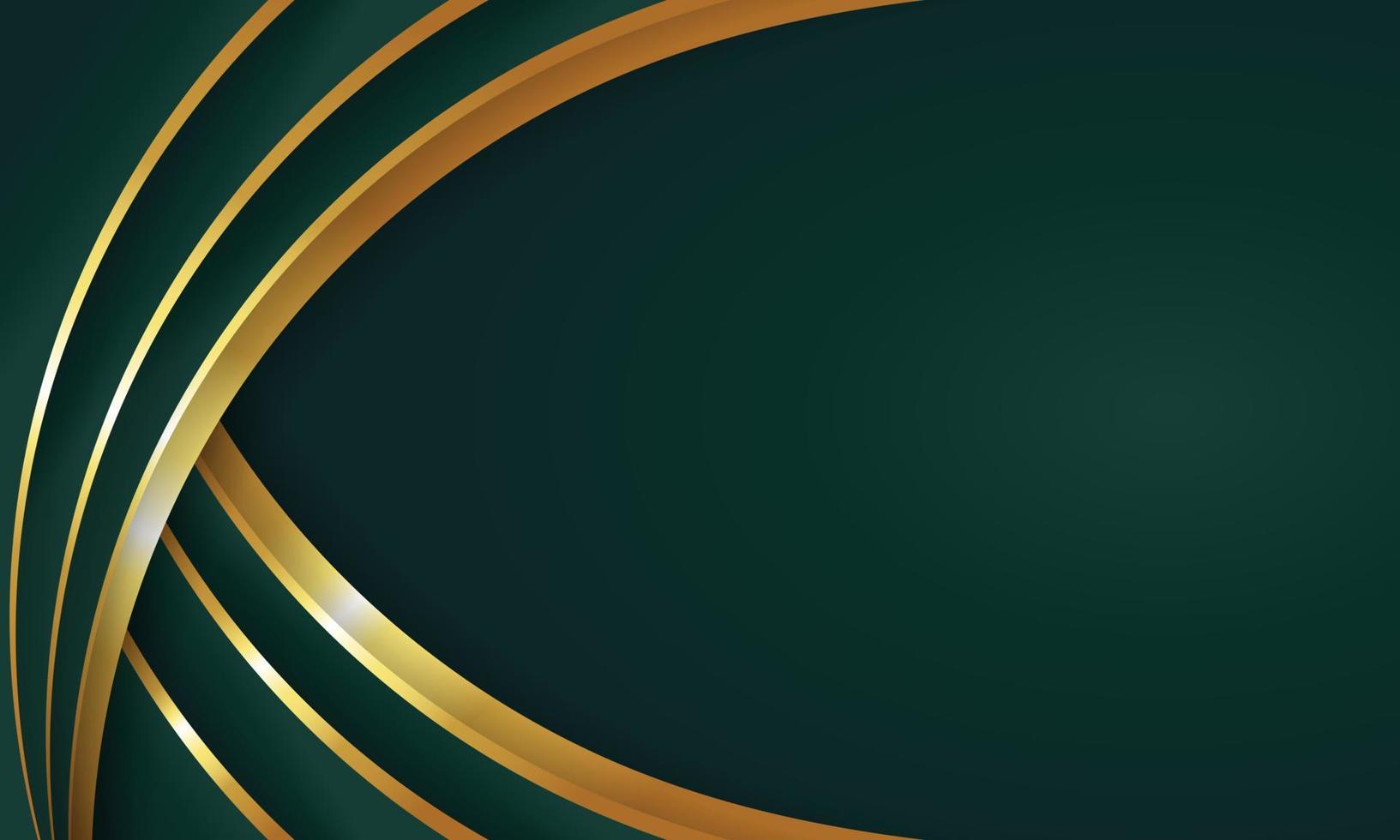 Curved golden lines on a dark green color background. Luxury realistic concept. vector