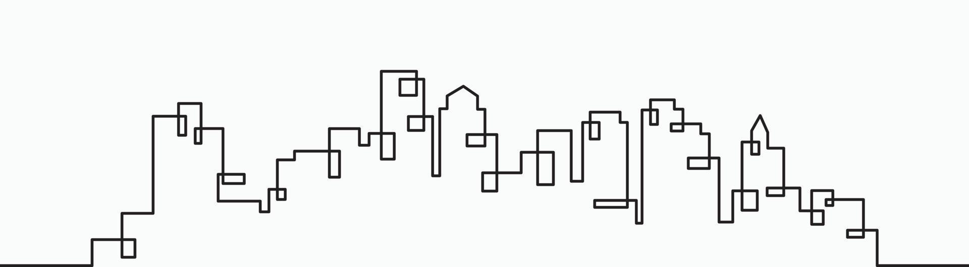 Modern City Skyline continuous outline drawing on white background. vector