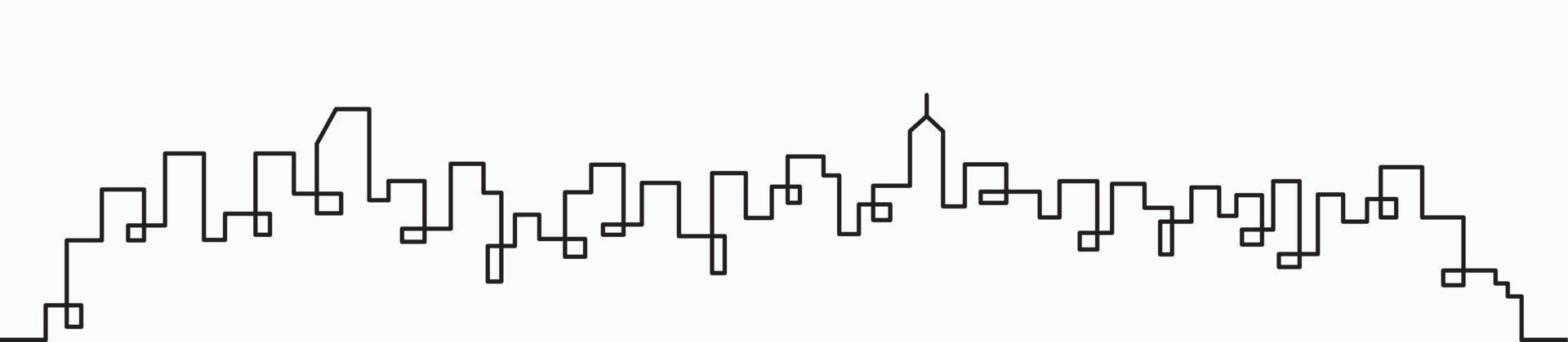 Modern City Skyline continuous outline drawing on white background. vector