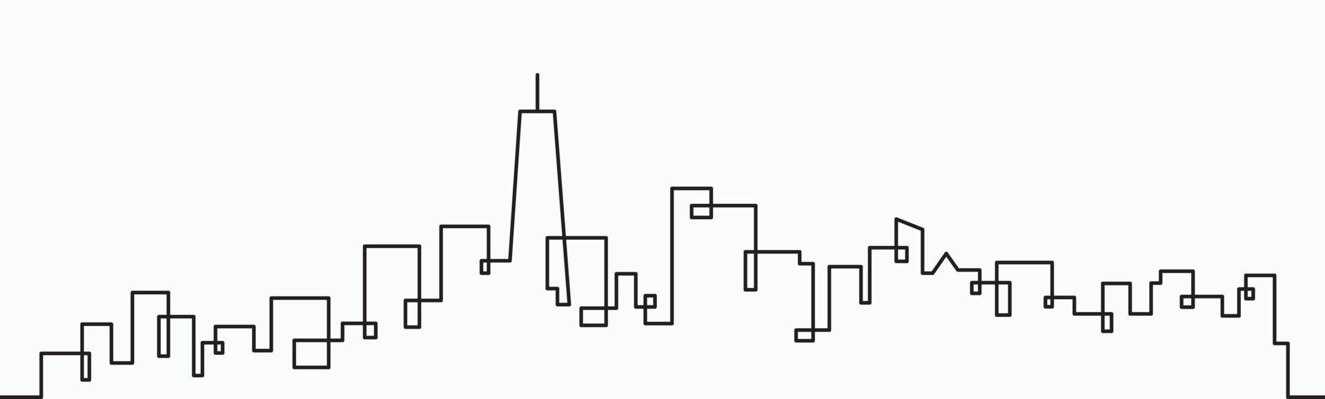 Modern City Skyline continuous outline drawing on white background. vector