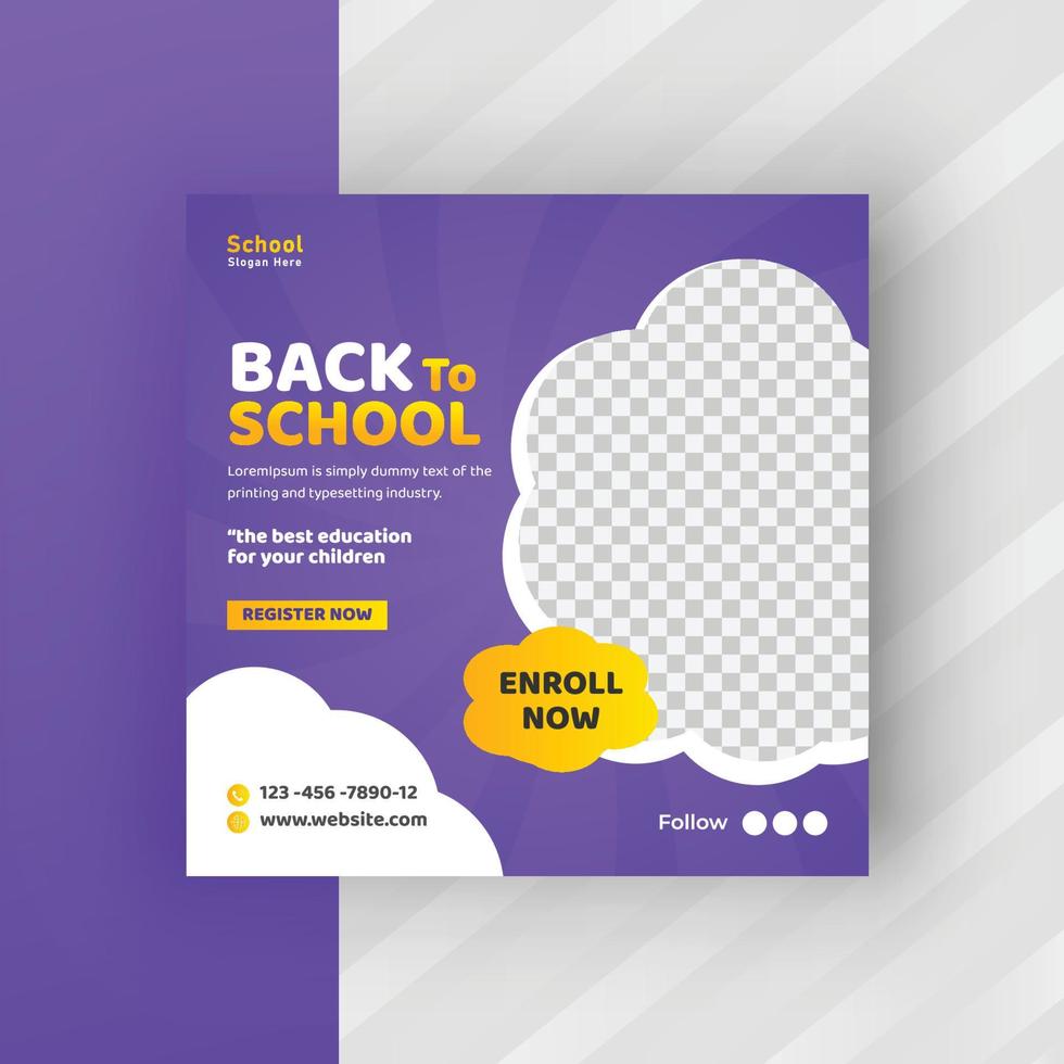 Back To School Admission Promotion Social Media Post Template vector