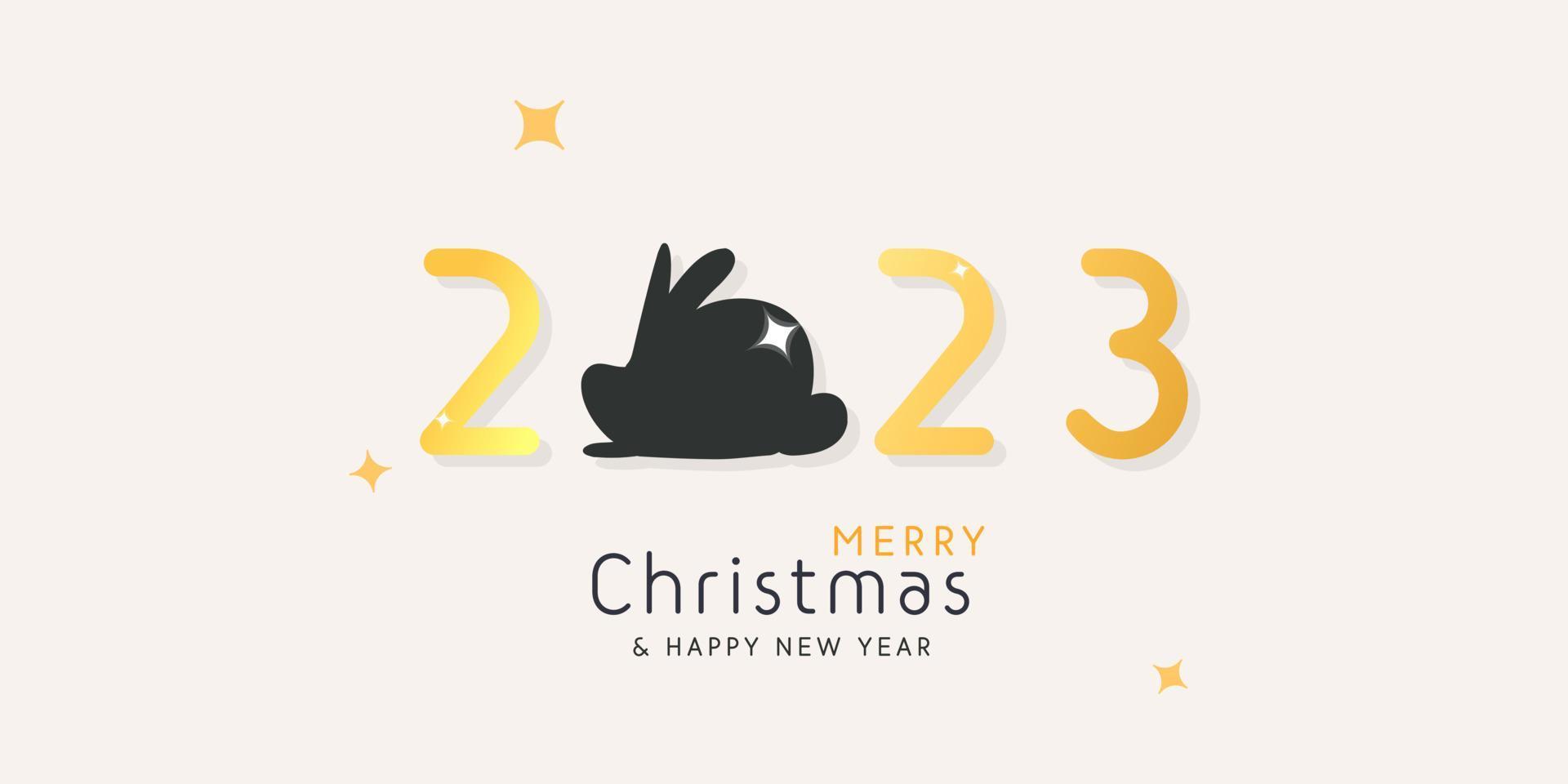 Merry Christmas and Happy New Year 2023 with zodiac black little rabbit nordic banner design vector