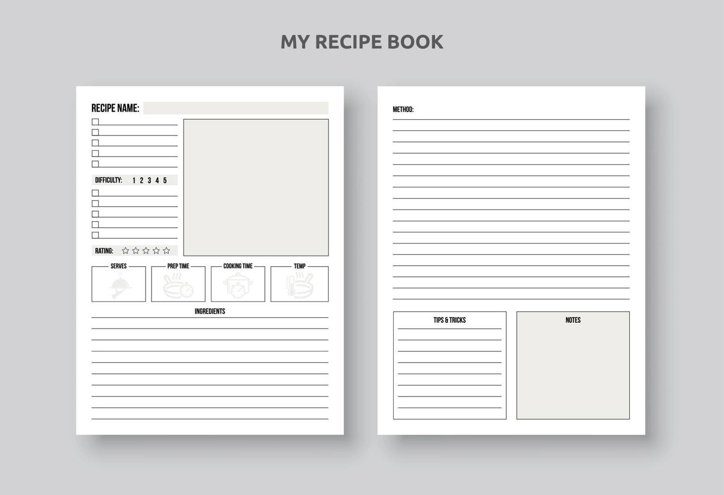 My Recipe cooking planner journal, meal planning journal vector