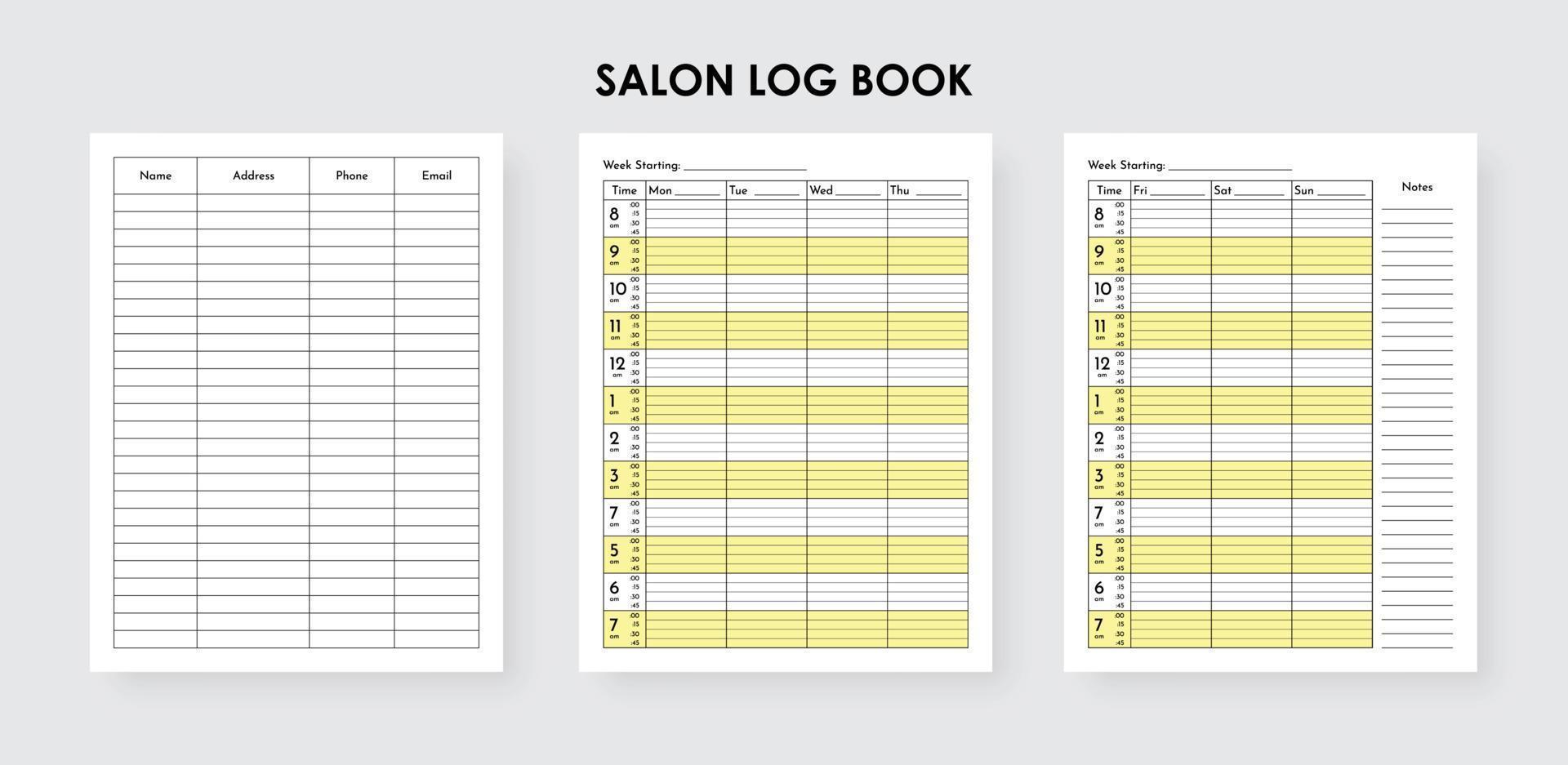 Salon Appointment Log Book, Hair Stylist Planner vector