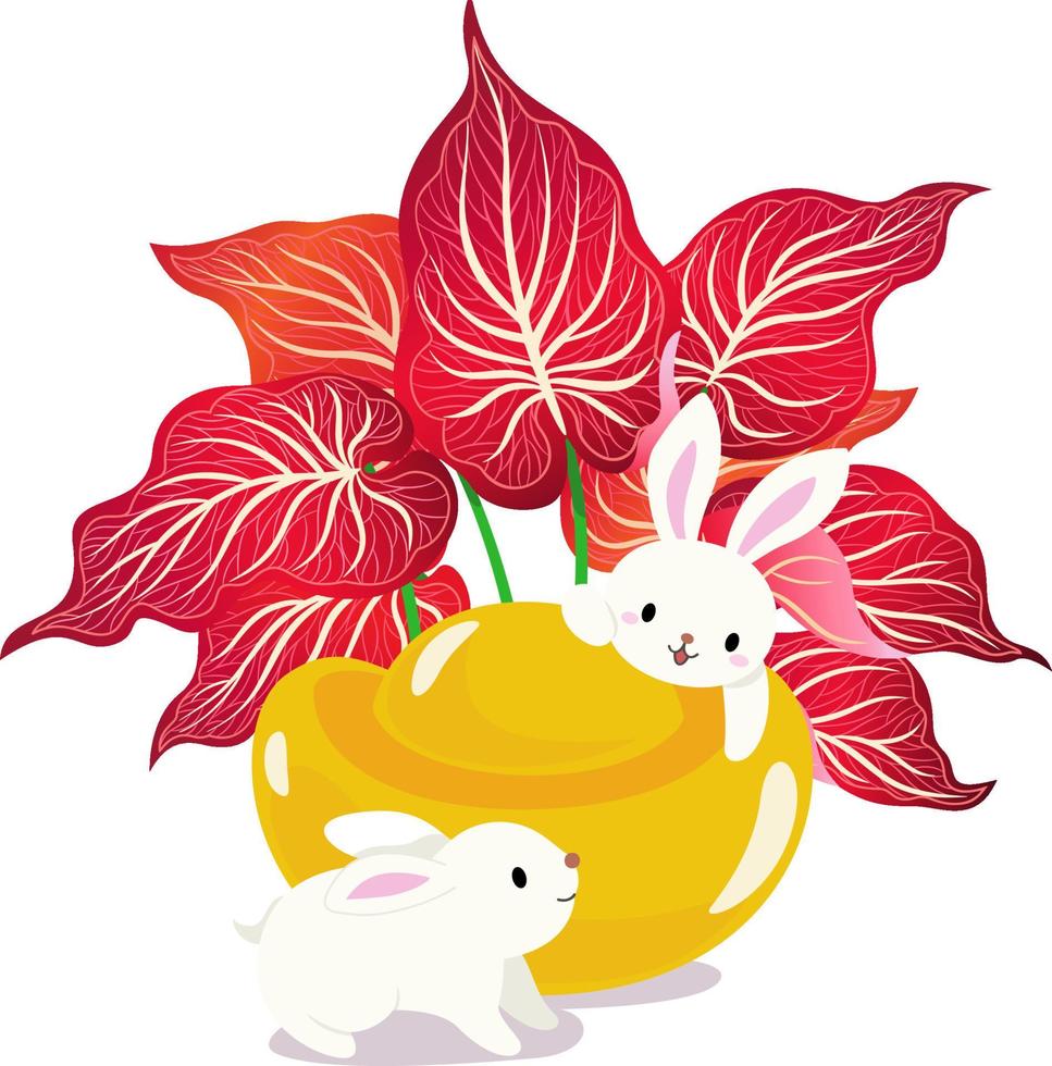 Rabbit Gold Ingotand Foliage Plants, Festive Atmosphere vector