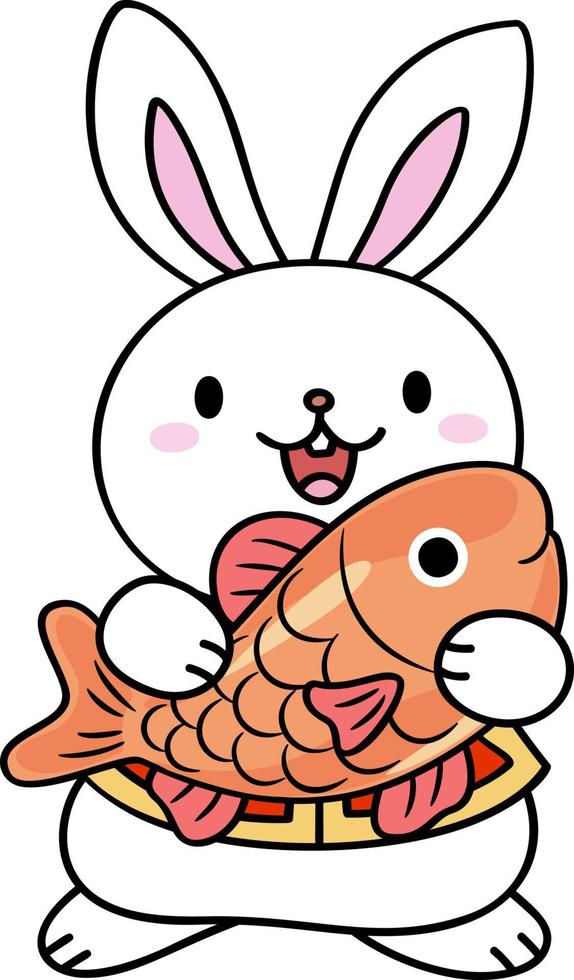 Rabbit Holding a Fish in Both Hands vector