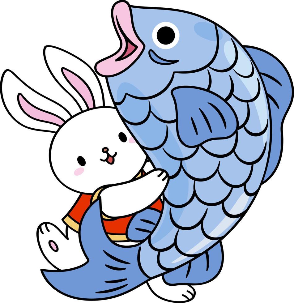 Rabbit is Holding Big Fish vector