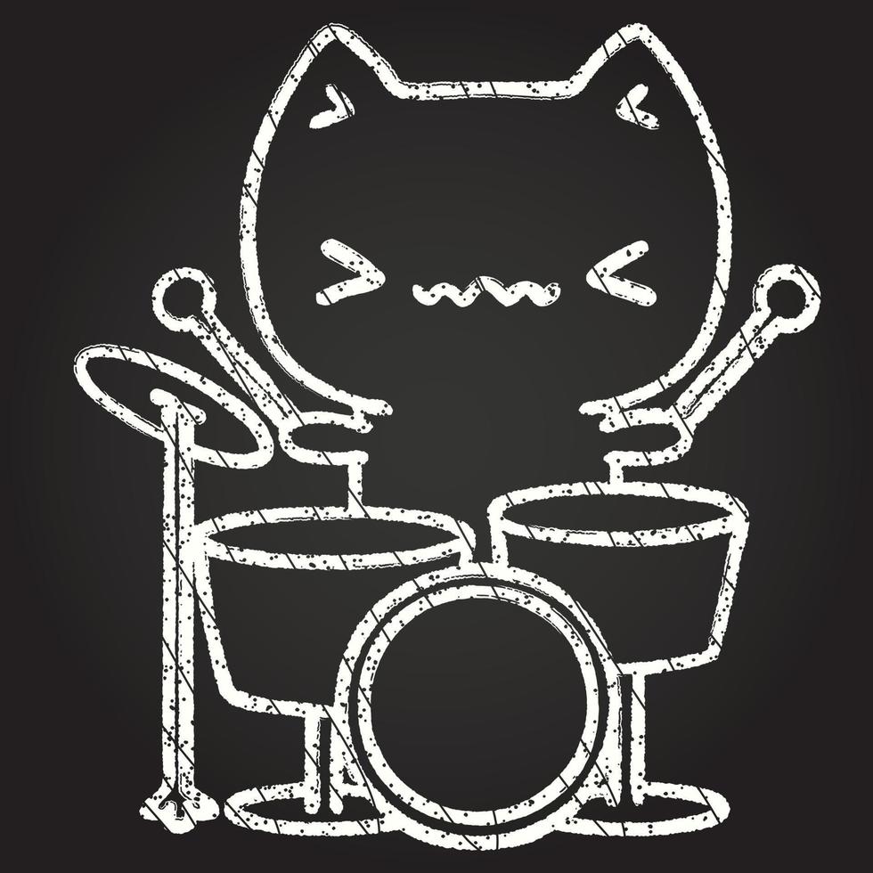 gato baterista dibujo de tiza vector