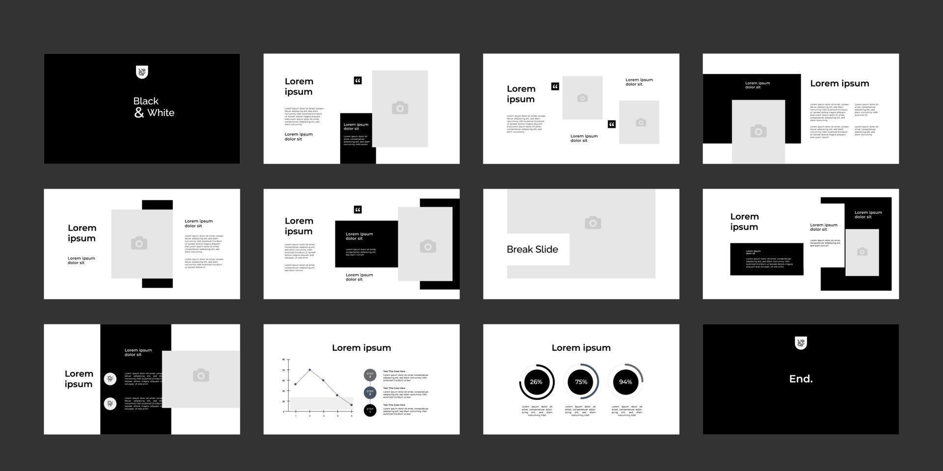 presentación de la empresa de negocios en blanco y negro con plantilla de infografía vector