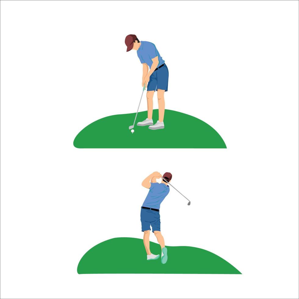 conjunto de diseño de jugador de golf plano. ilustración vectorial de golfista profesional. vector