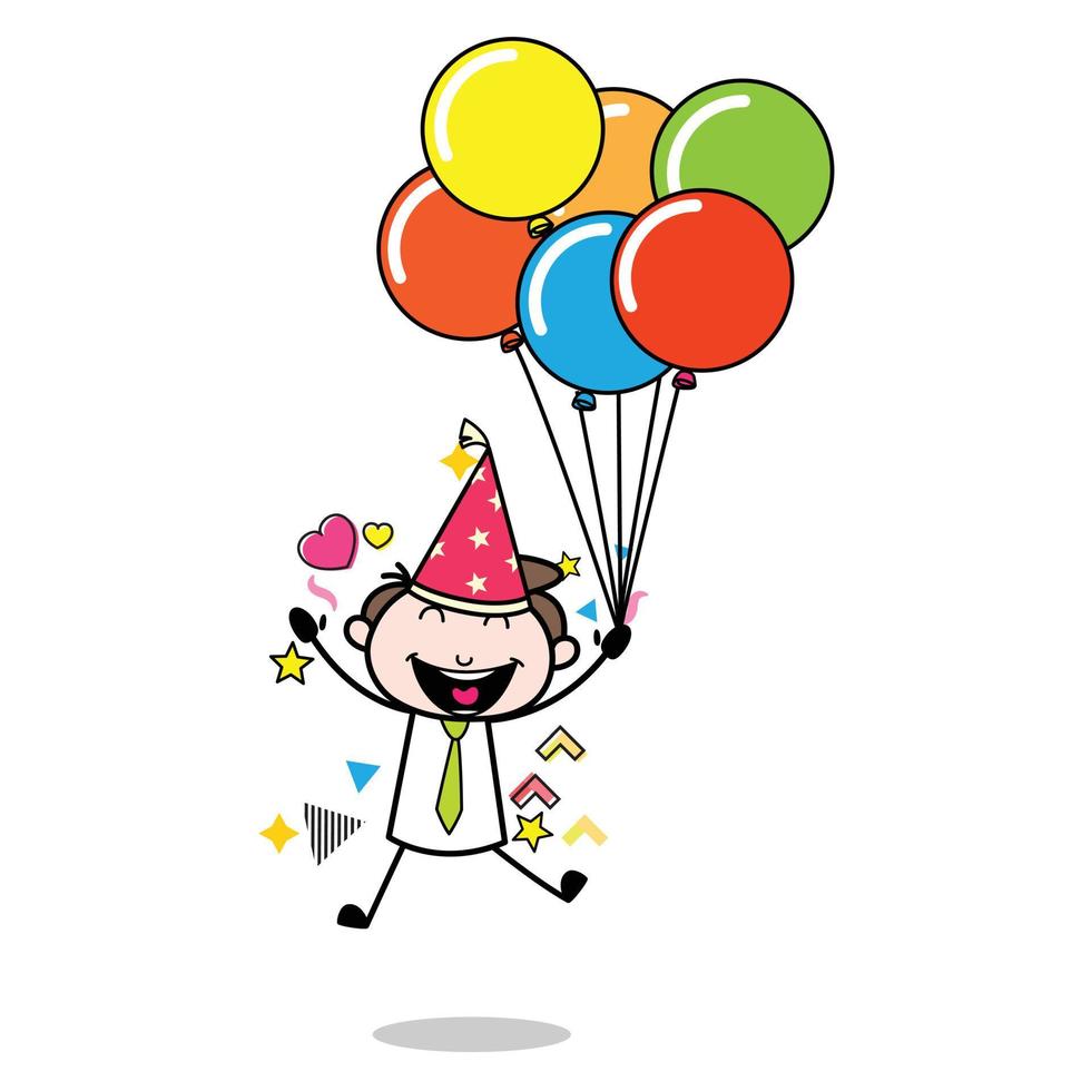 asset of young businessman cartoon character carrying lots of balloons vector