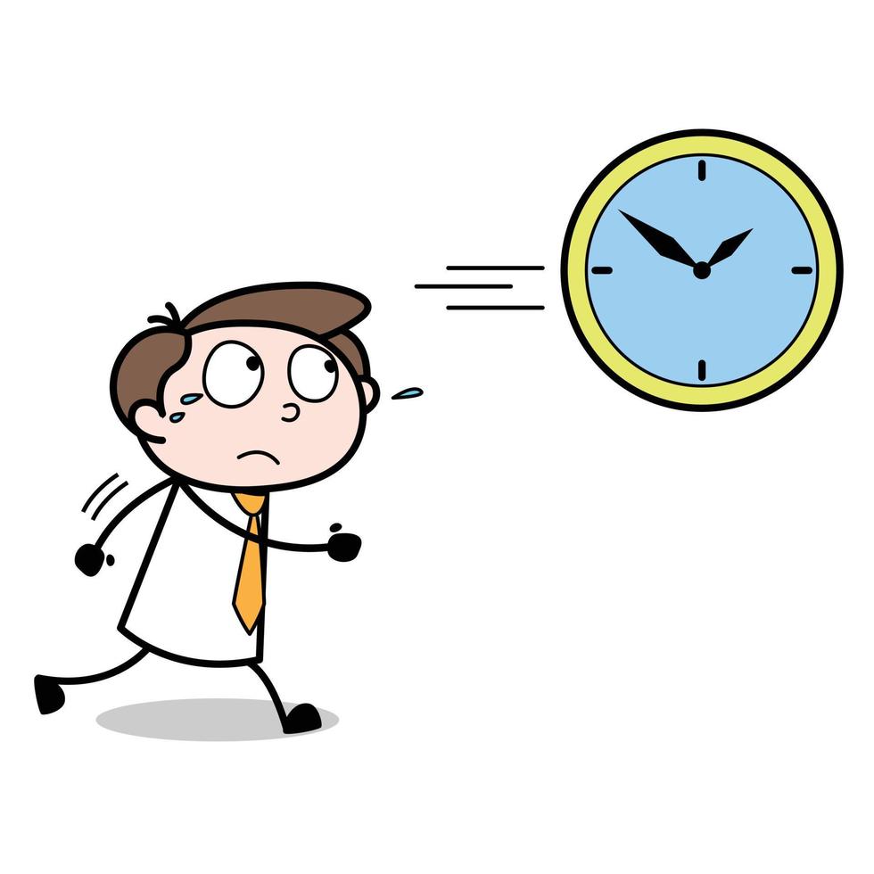 asset of young businessman cartoon character chasing time vector