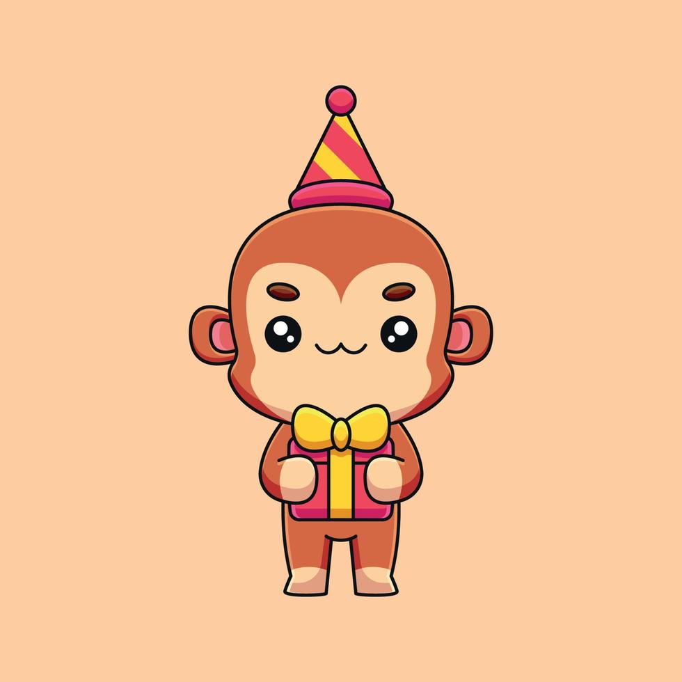 lindo cumpleaños mono dibujos animados mascota garabato arte dibujado a mano concepto vector kawaii icono ilustración