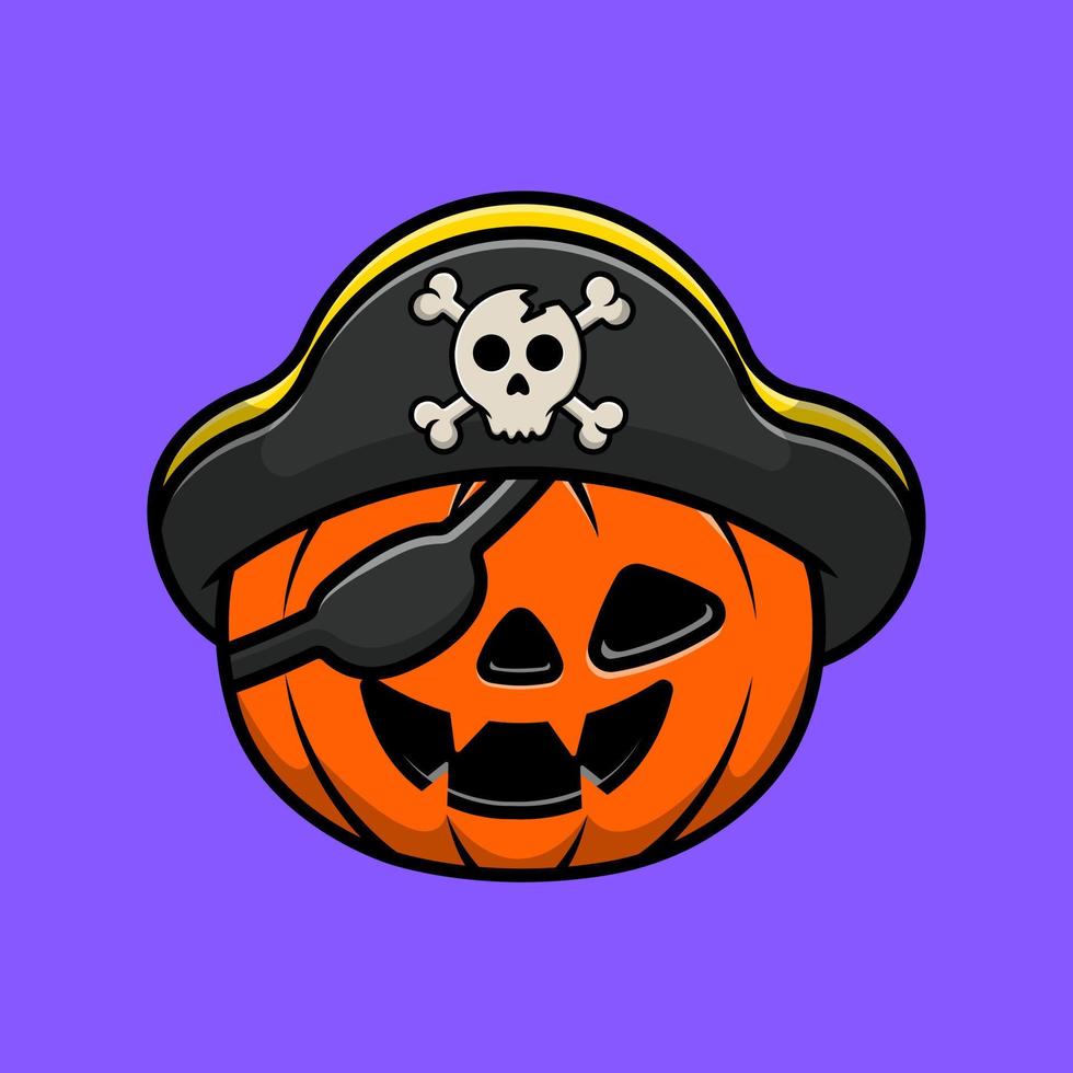 Cute Pumpkin Pirate Cartoon Vector Icons Illustration. Flat Cartoon Concept. Suitable for any creative project.